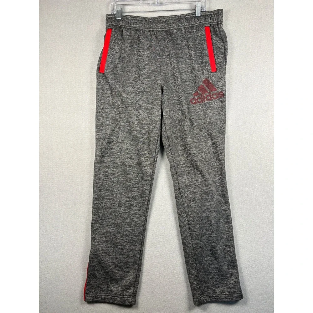 Adidas Climawarm Fleece Athletic Pants Gray Red Accent Large A99167 Mens